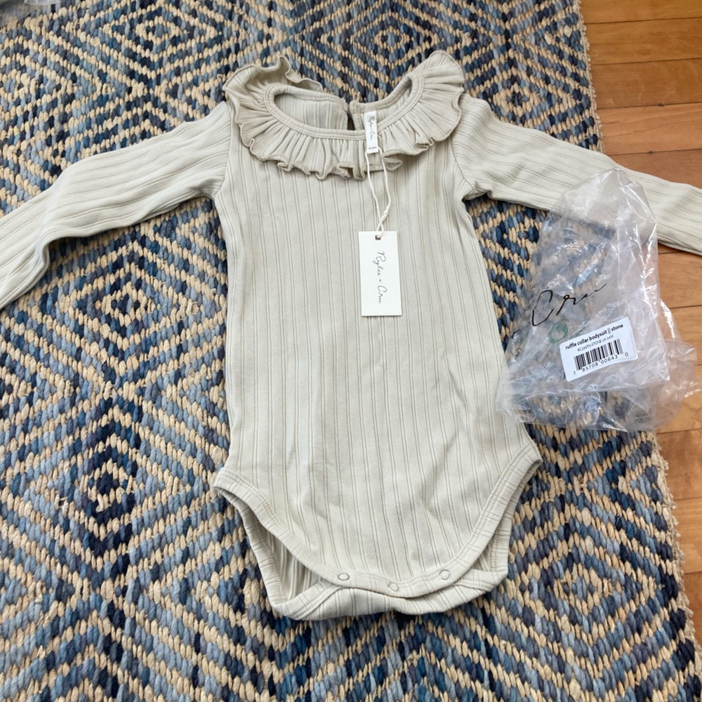 Rylee + Cru Ruffle Collar Bodysuit - Stone. NWT. 18-24 mons